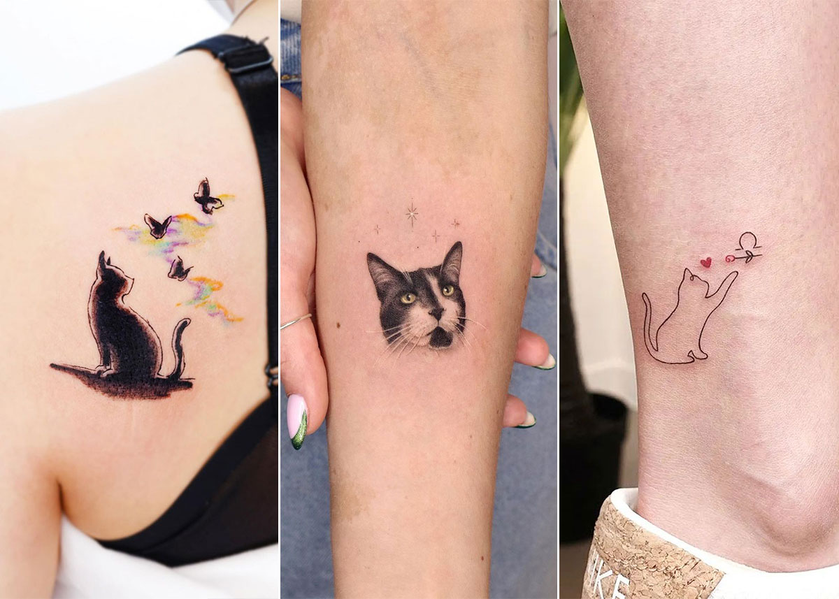 Tatuajes de gatos para mujeres en el brazo